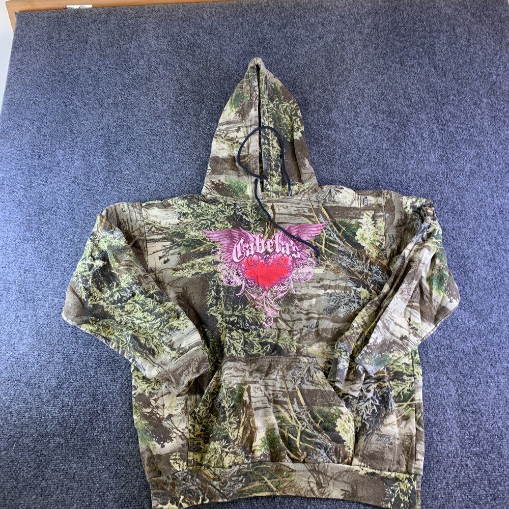 VTG Paramount Outdoors Cabela's Hoodie Mens Medium Brown Camouflage Heart Wing